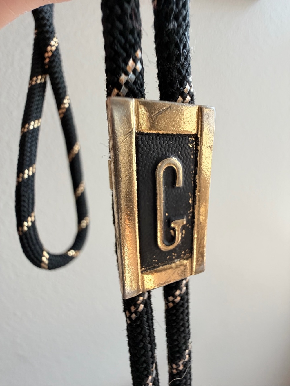 Vintage letter initial G bolo tie